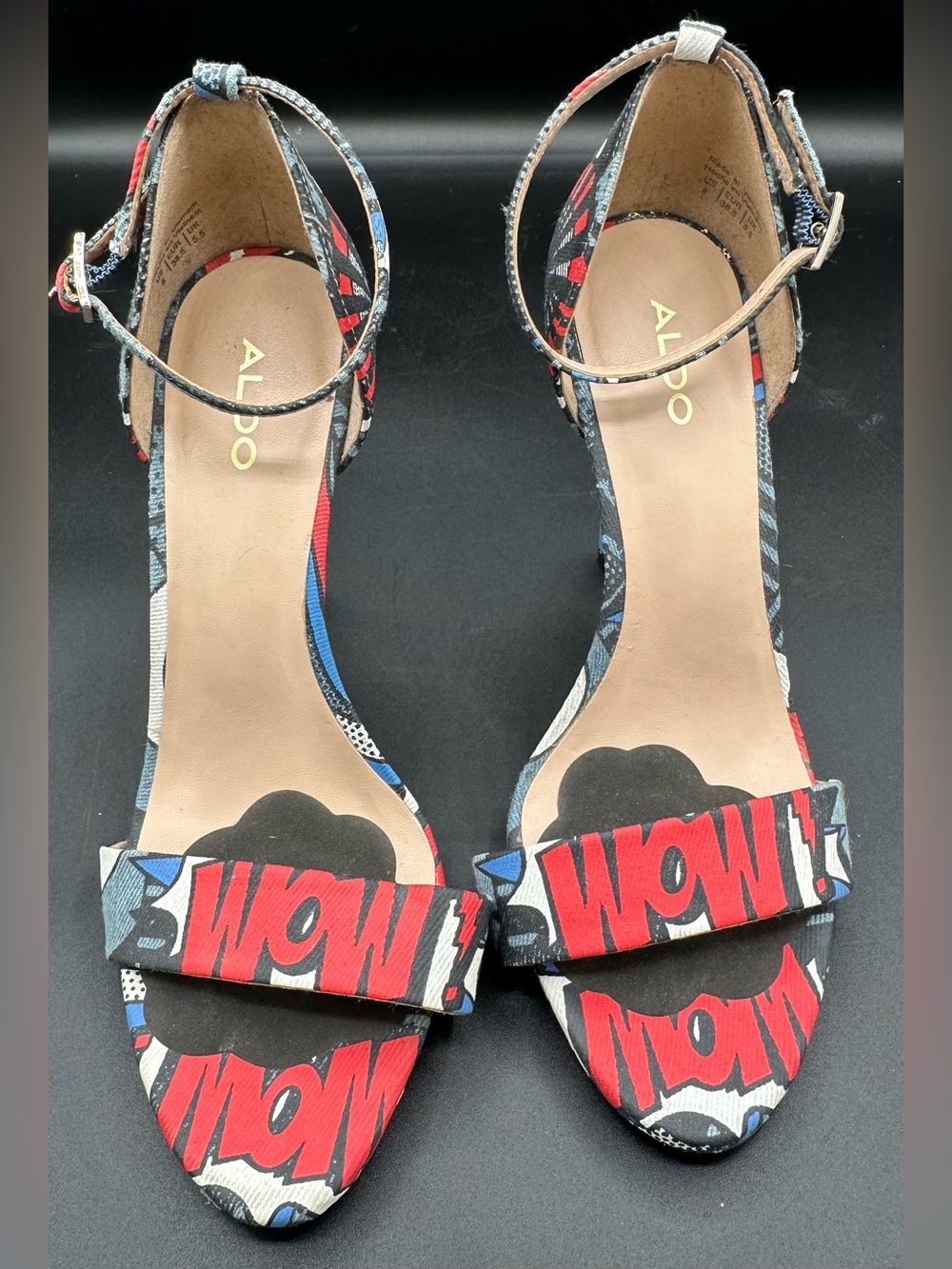 ALDO Red, Black & Blue 'WOW' Graphic Ankle-Strap Heels